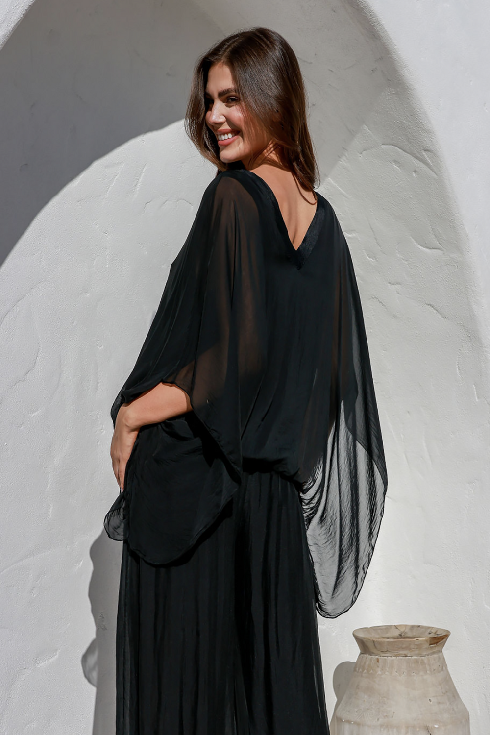 emiliana top in black by the Italian carte back view