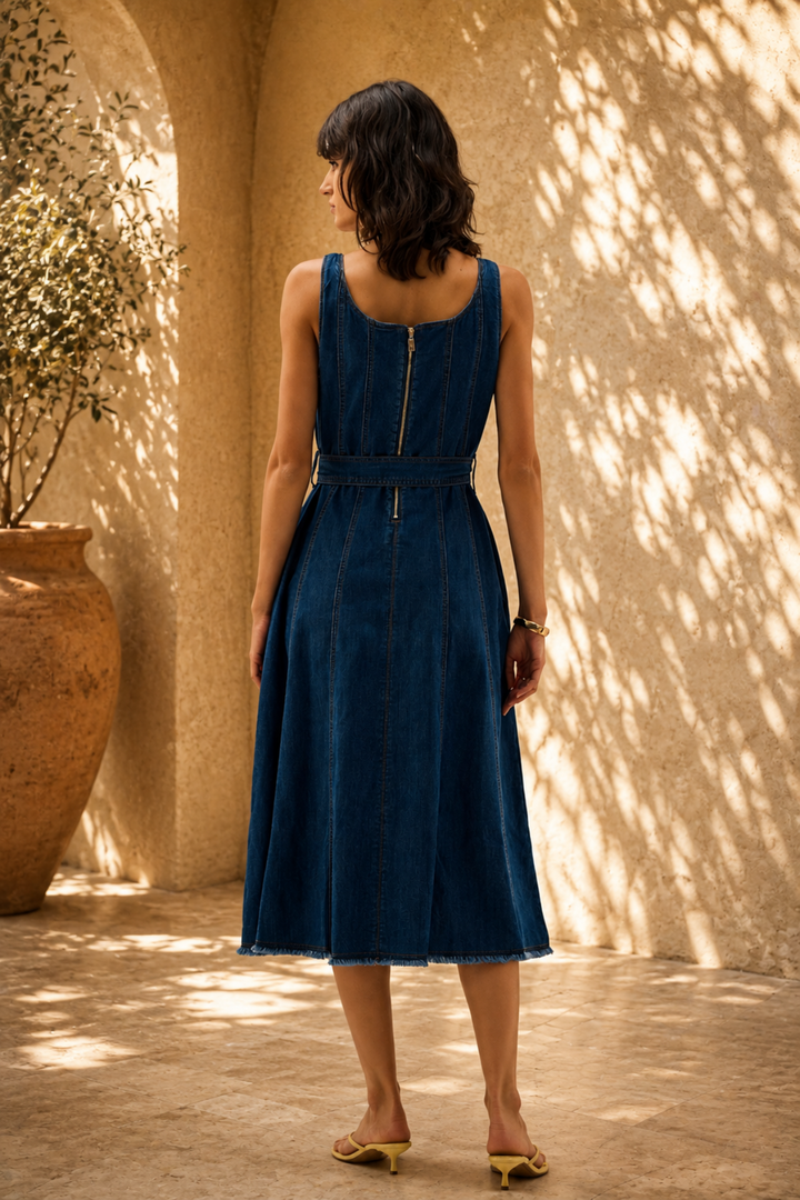 Flare Denim Midi Dress - JR53