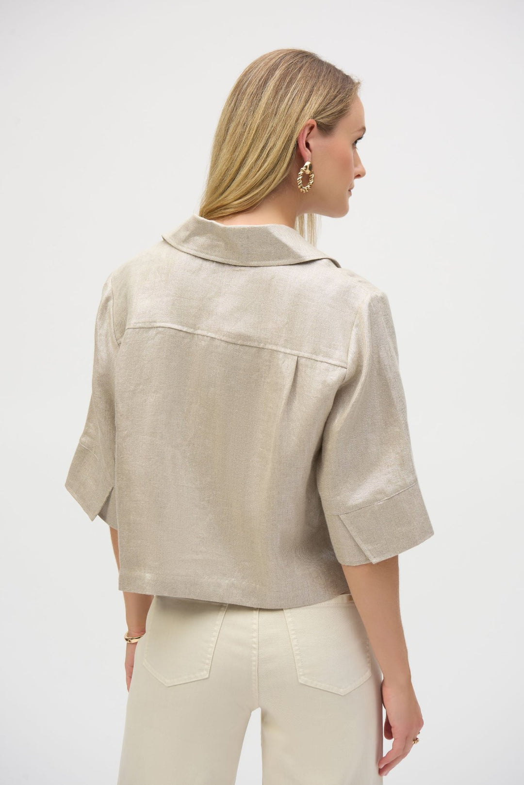 Foiled Linen Blend Boxy Jacket - Champagne -JR48