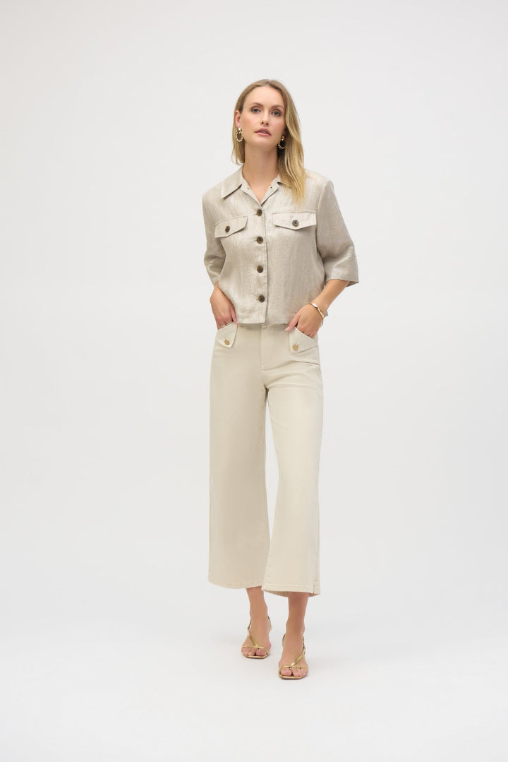 Foiled Linen Blend Boxy Jacket - Champagne -JR48