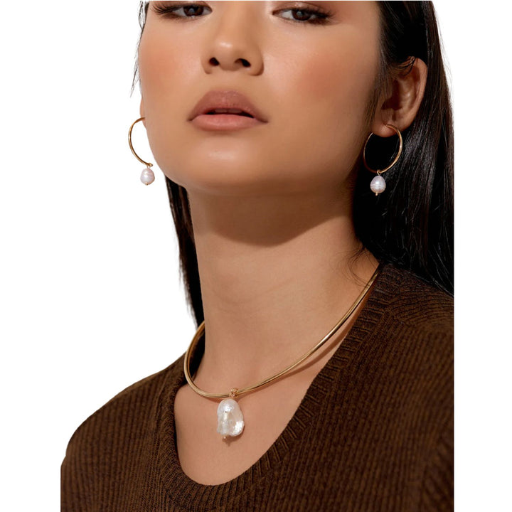 Freshwater Pearl-Drop Necklace - Gold - AD25