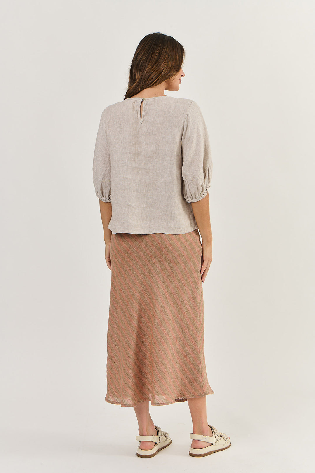 Round Neck Linen Top - Dune - OJ28