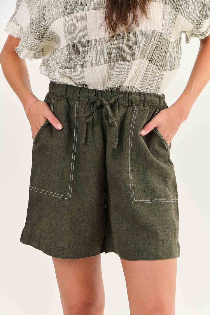 Zoie Linen Shorts - Licorice - OJ26