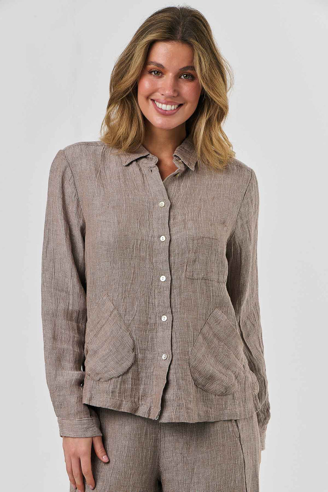 Lauren Linen Top - Truffle - OJ49