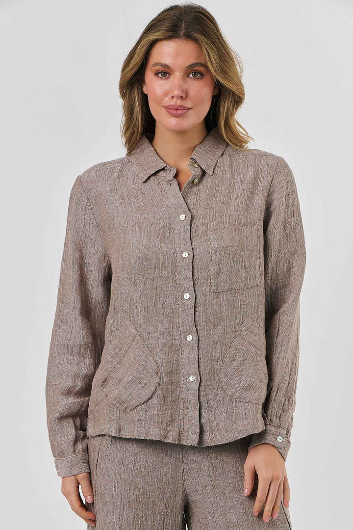 Lauren Linen Top - Truffle - OJ49