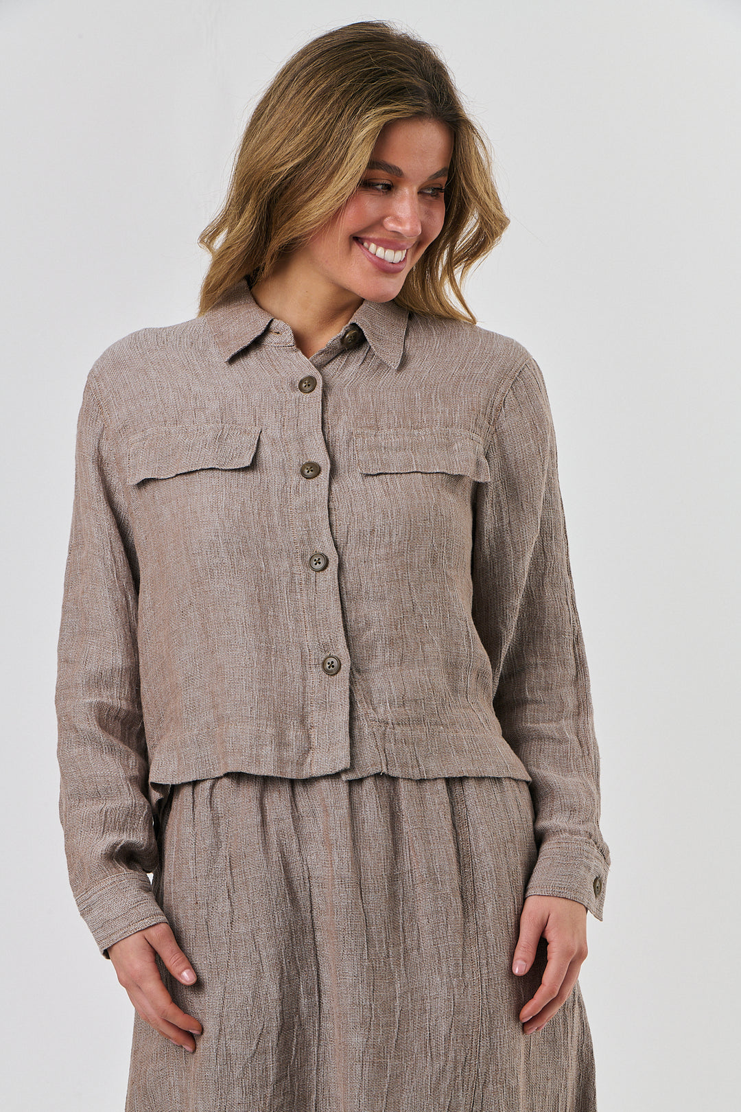 Stella Linen Crop Jacket - Truffle - OJ50