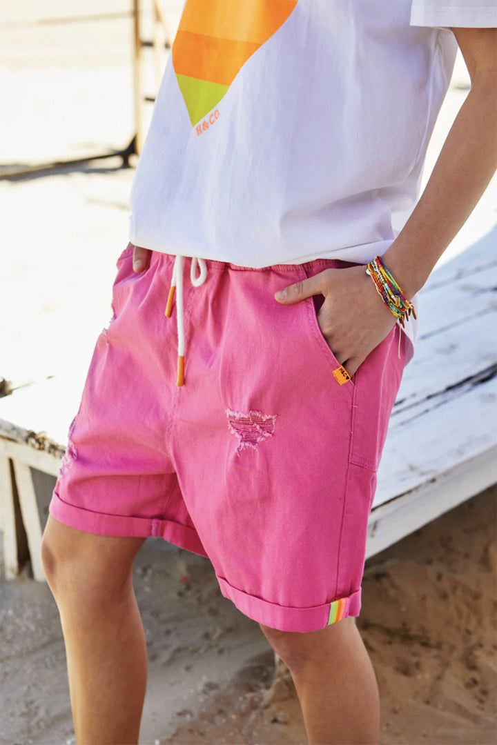 Pink gelati shorts by hammill & Co side view