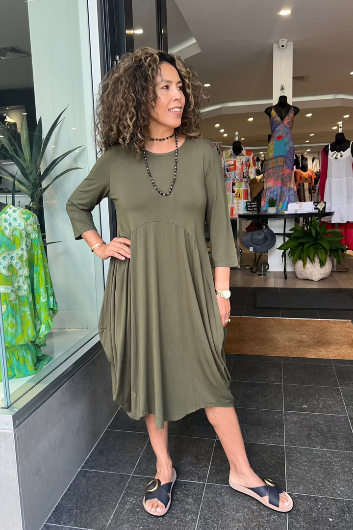 Chloe 3/4 Dress - Olive - BO8