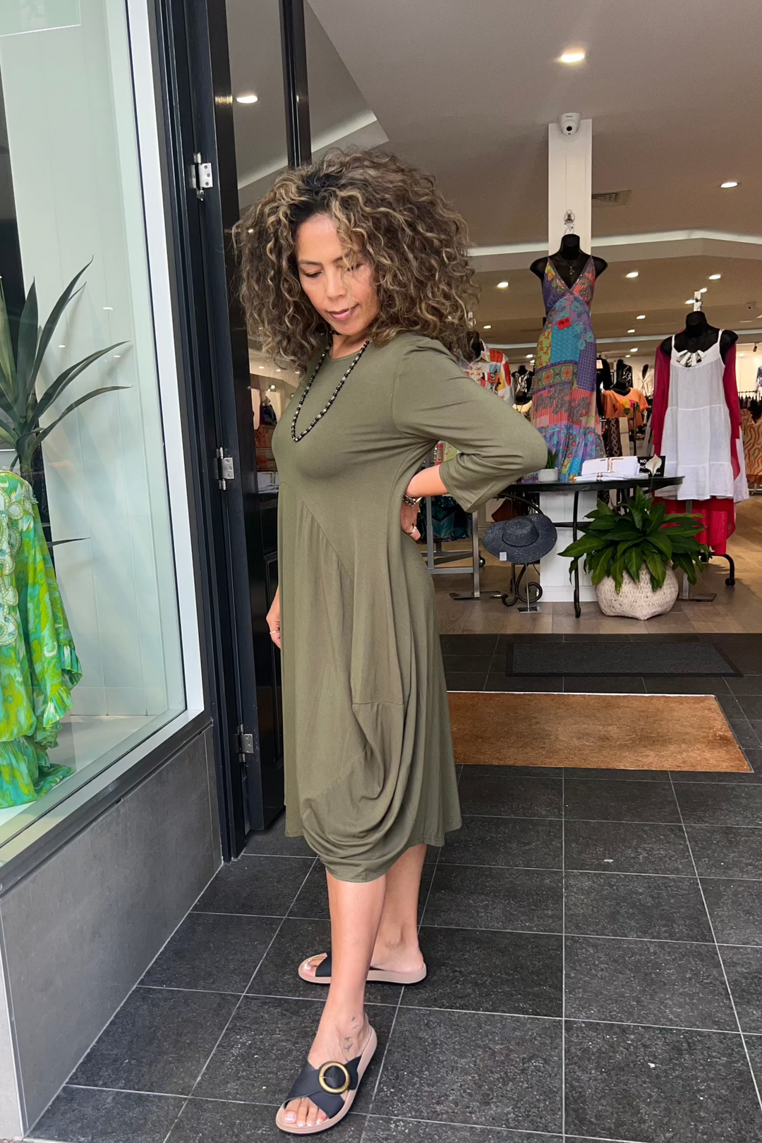 Chloe 3/4 Dress - Olive - BO8