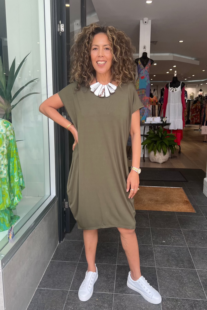 Wendy Cap Sleeve Dress - Olive - BO12