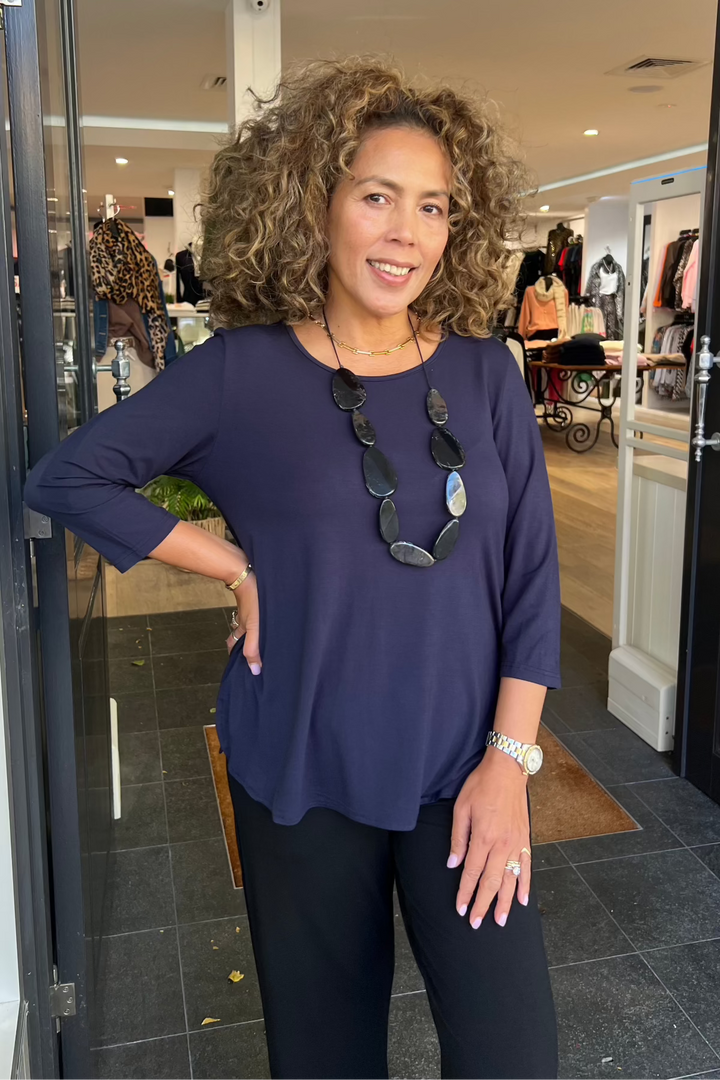 Eleanor 3/4 Sleeve Top - Navy - BO19