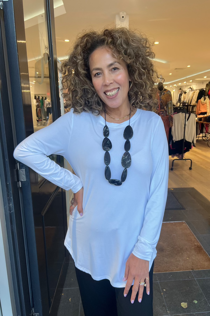 Lacey Long Sleeve Top - White - BO3