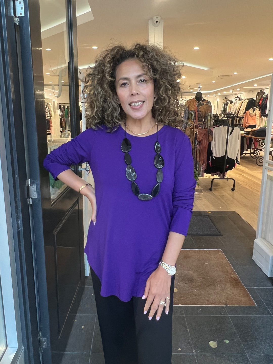 Lacey Long Sleeve Top - Aubergine - BO3