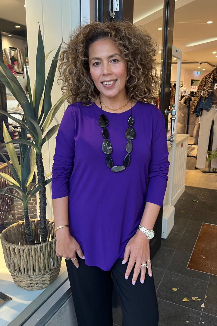 Lacey Long Sleeve Top - Aubergine - BO3