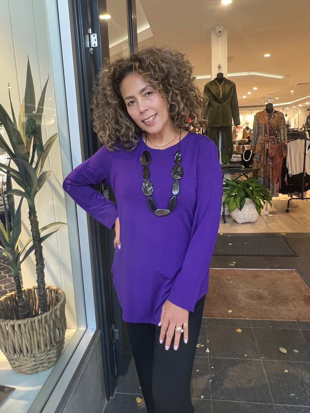 Lacey Long Sleeve Top - Aubergine - BO3