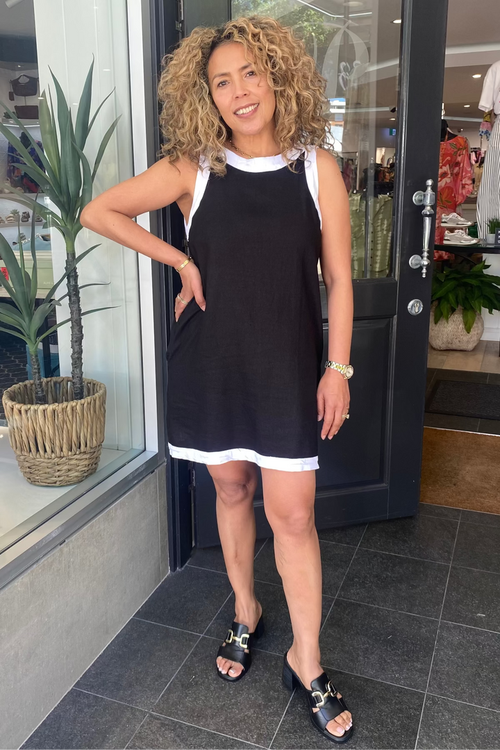 Demi Linen Dress - Black/White - CB27