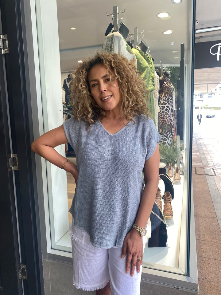 Lyra Hessian Top - Slate Blue - CB34