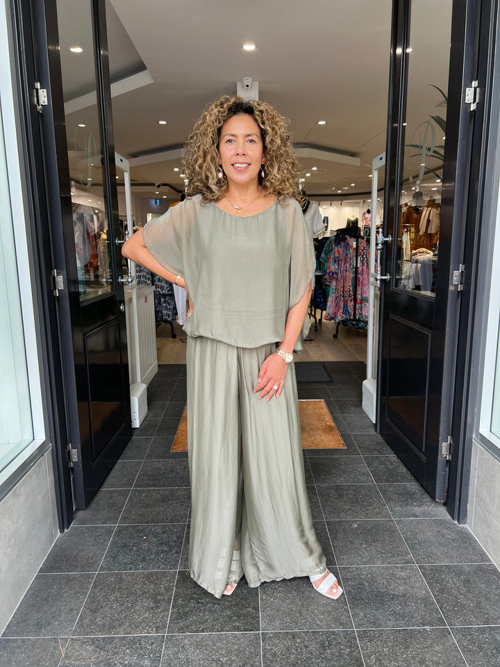 Audrey Silk Top - Khaki - CG72