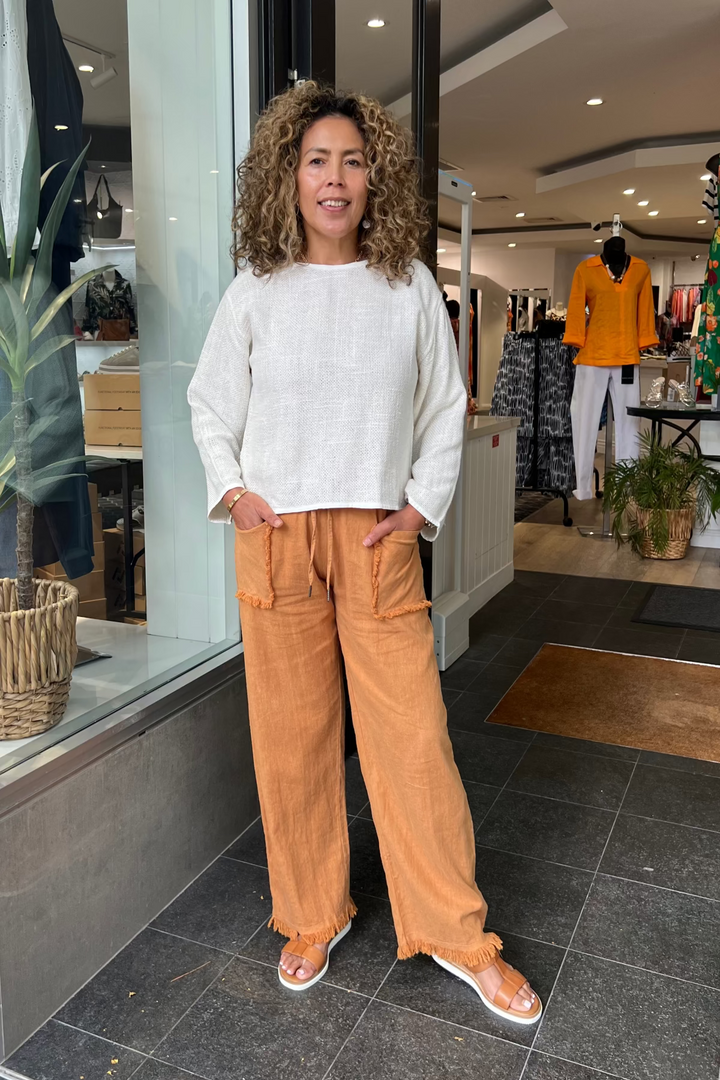Joshua Frayed Linen Pant - Stonewash Tan - CB9