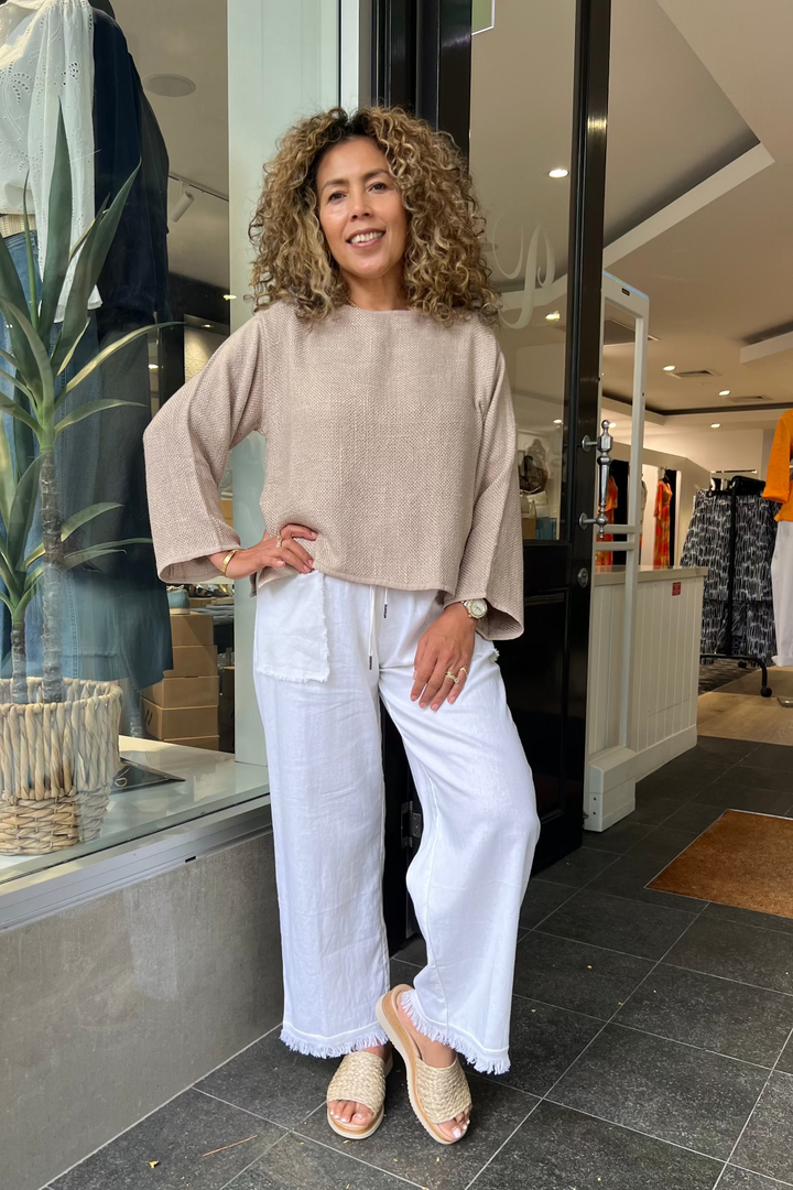 Joshua Frayed Linen Pant - Cream - CB9