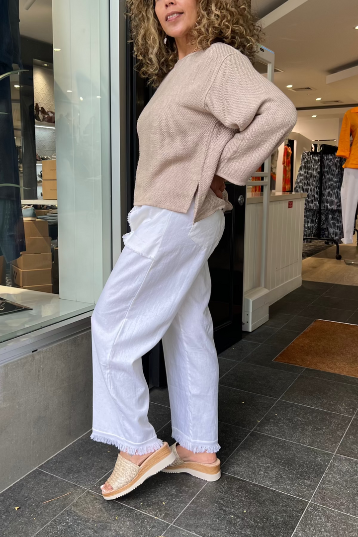 Joshua Frayed Linen Pant - Cream - CB9