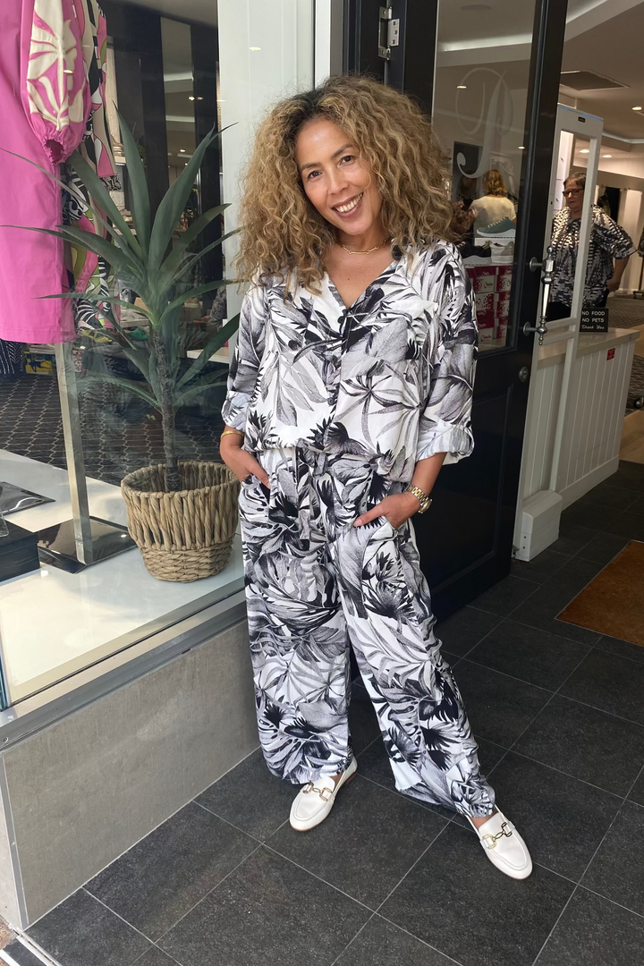 Kaia Pant - Black/White Leaf Print - CB68