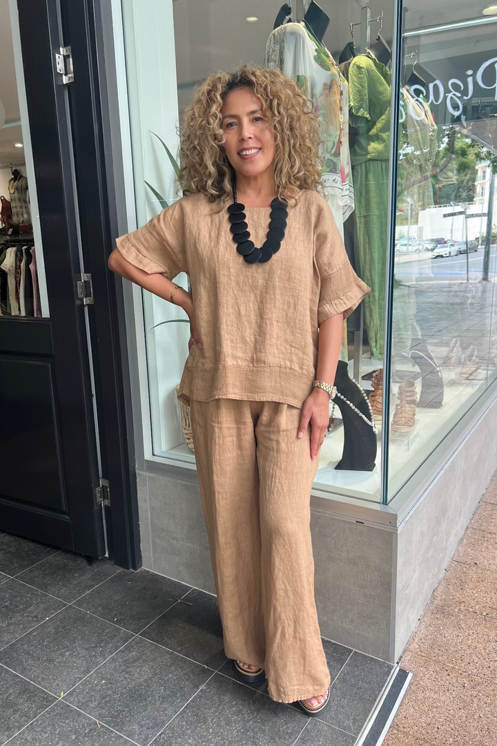 Crochet Linen Top - Cinnamon - CC36