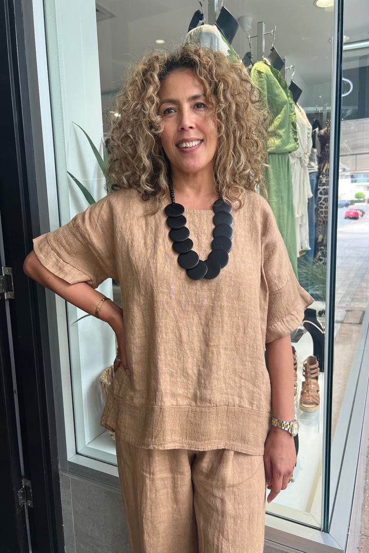 Crochet Linen Top - Cinnamon - CC36