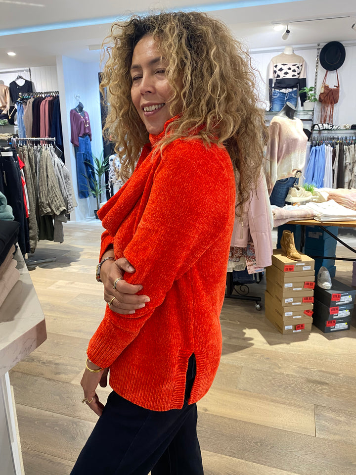 Chenille V-Neck Knit - Intense Orange - TT33