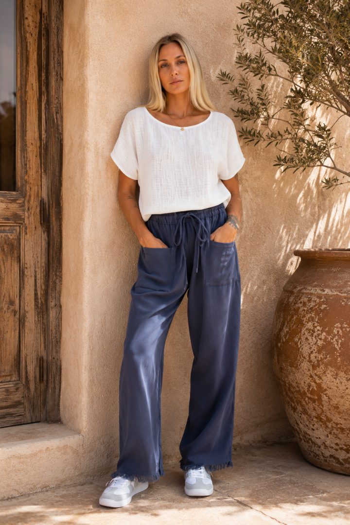 Joshua Frayed Linen Pant - Storm Blue - CB9