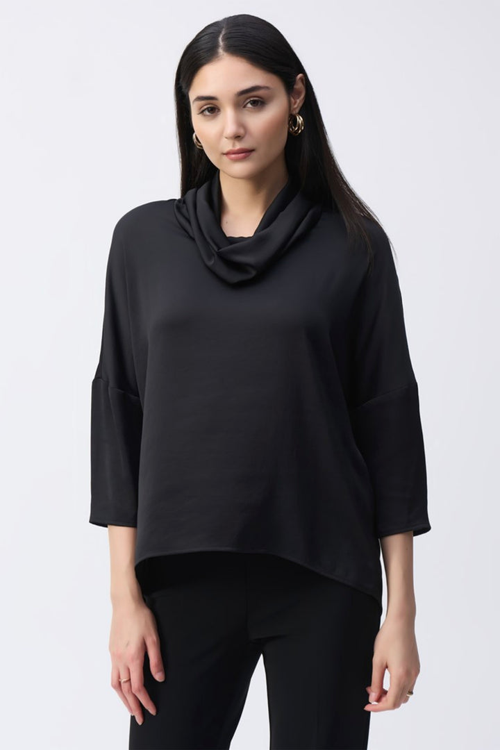 Kelli Cowl Neck Satin Top - Black - JR23