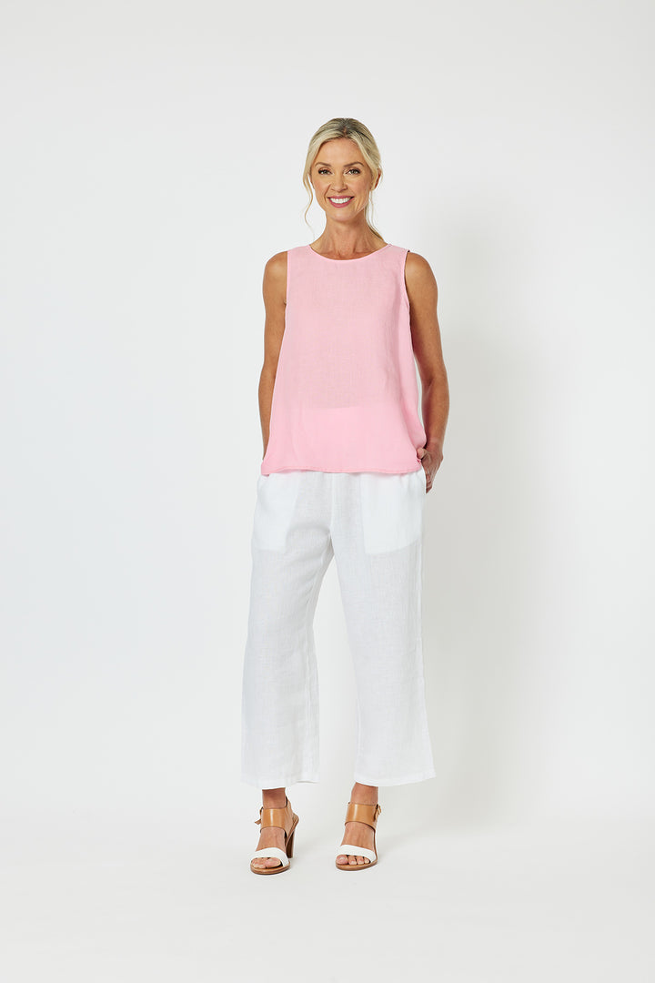 Lara Wide Leg Linen Pants - White - GS5