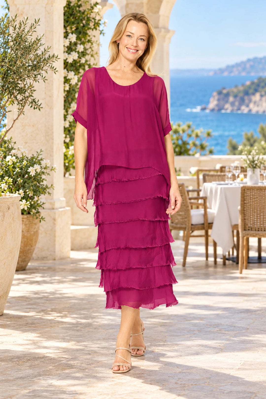 La Strada Layered Silk Dress - Orchid