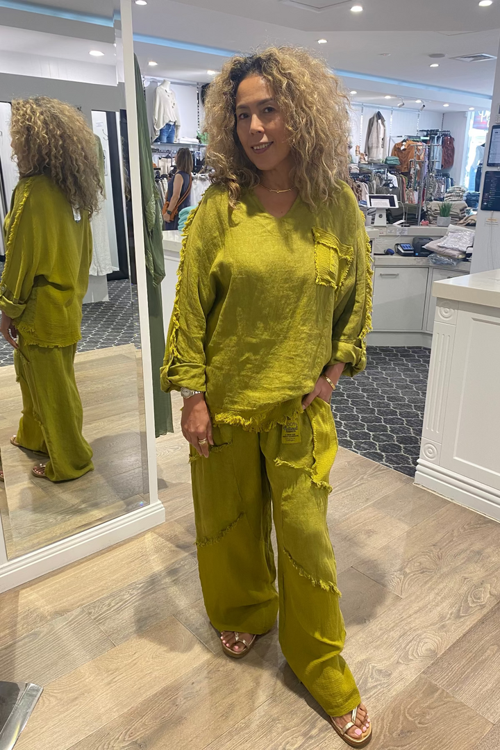 Linen Pants Set - Olive - An14