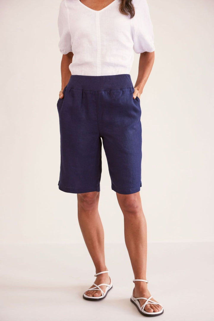 Linen Rib Waist Short - Navy - SS29