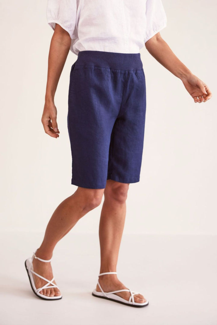 Linen Rib Waist Short - Navy - SS29