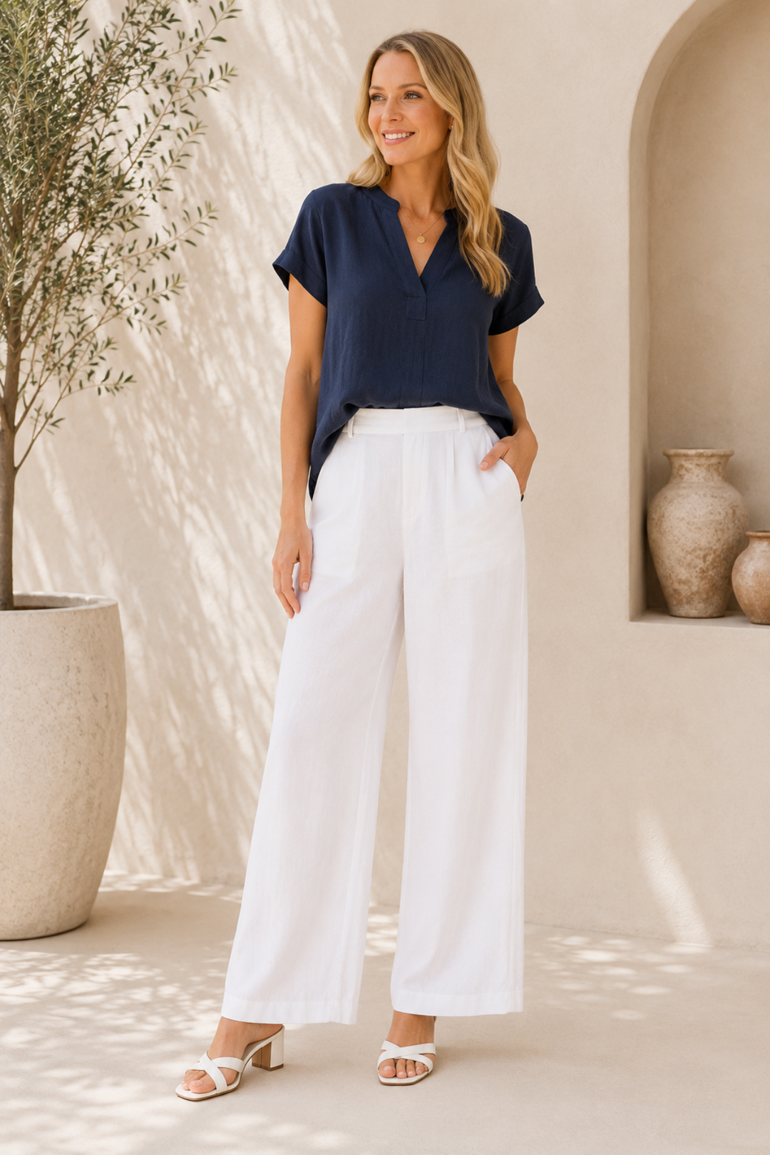 Luella Linen Pant - White - GS49