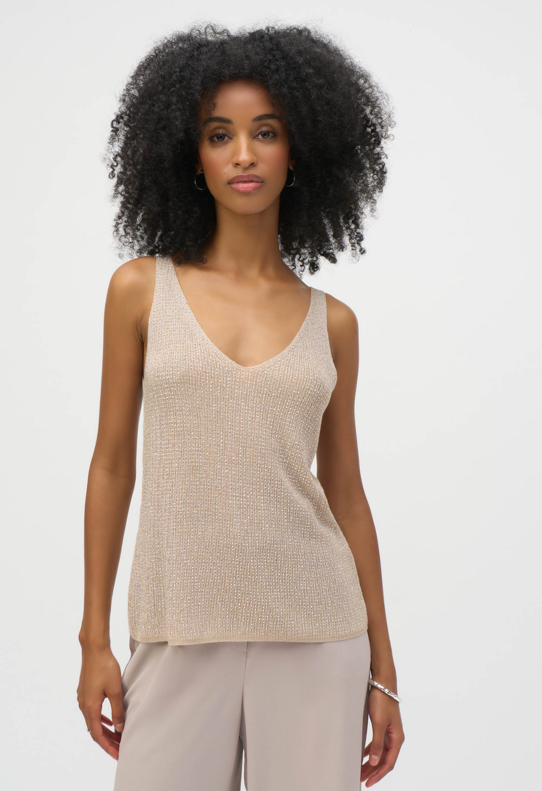 Metallic Knitted Camisole - Champagne - JR14