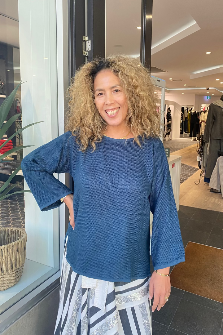 Nadia Hessian Top - Dark Blue - CB70