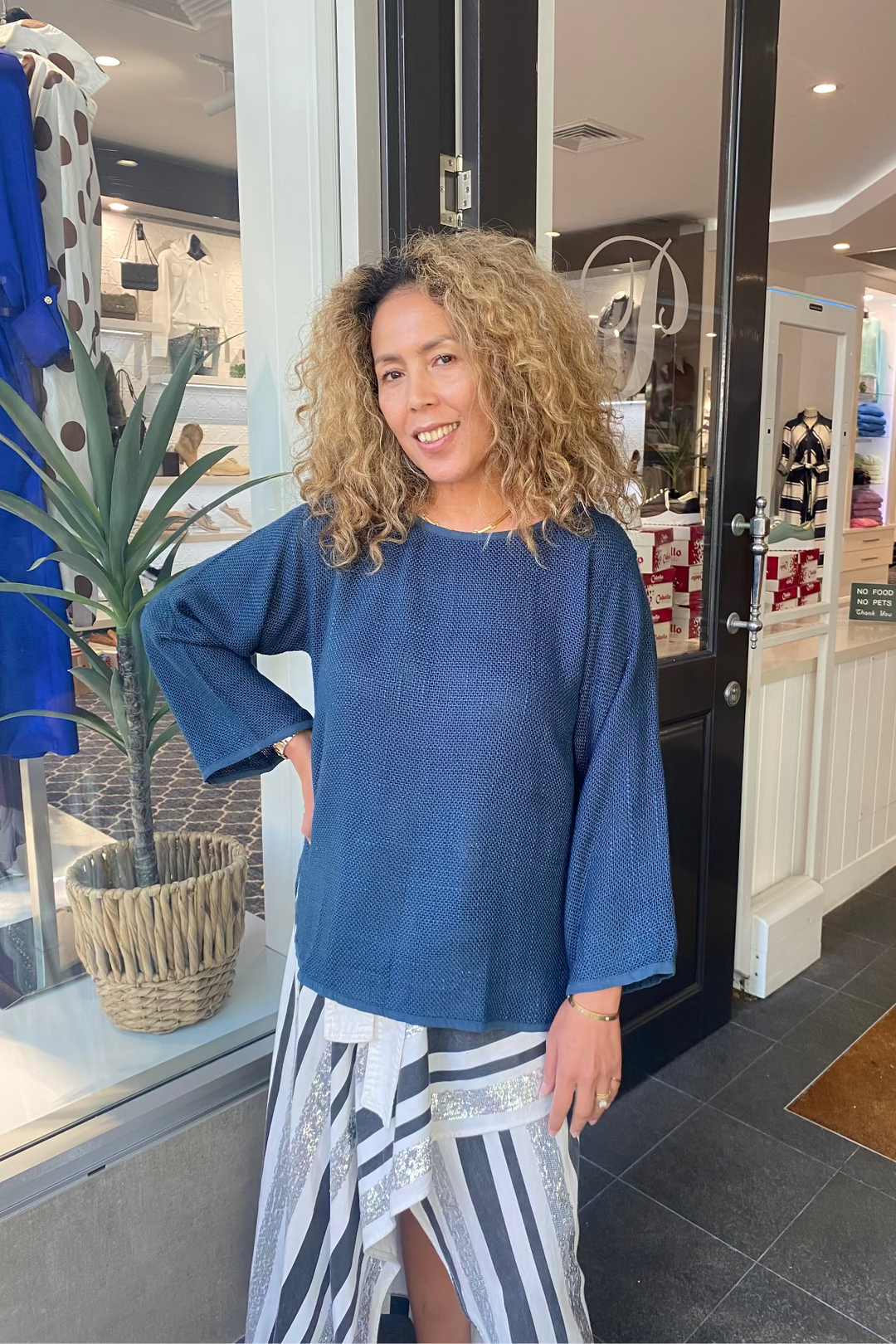 Nadia Hessian Top - Dark Blue - CB70