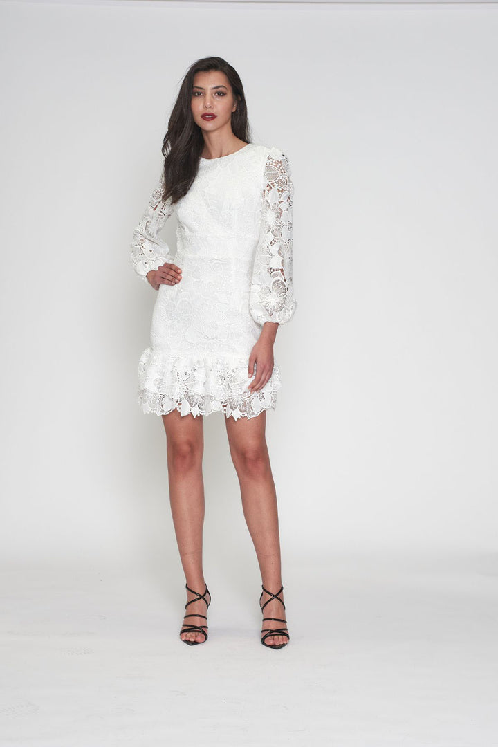 Paris Puff Sleeve Dress - White - ROM43