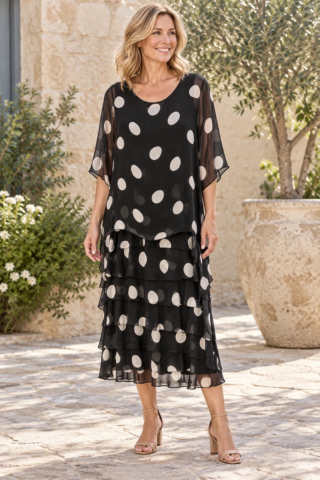 La Strada Polka Dot Silk Dress