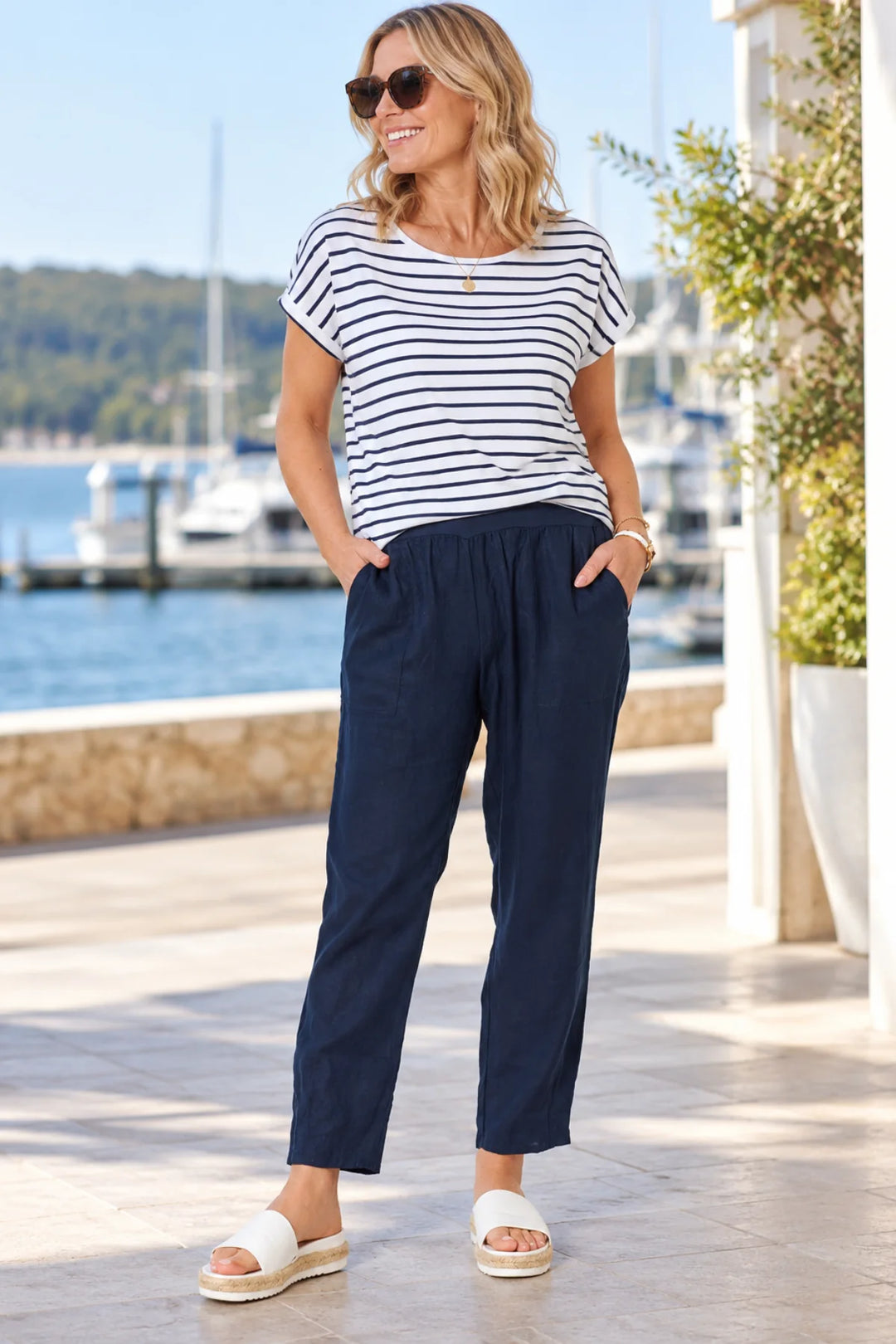 Sarah Linen Pant - Navy