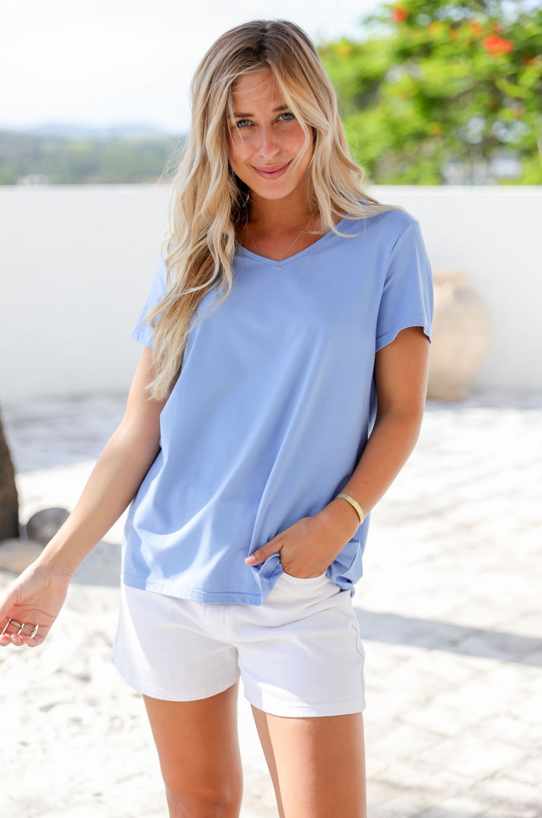 screenshot of a bamboo t-shirt in sky blue front view