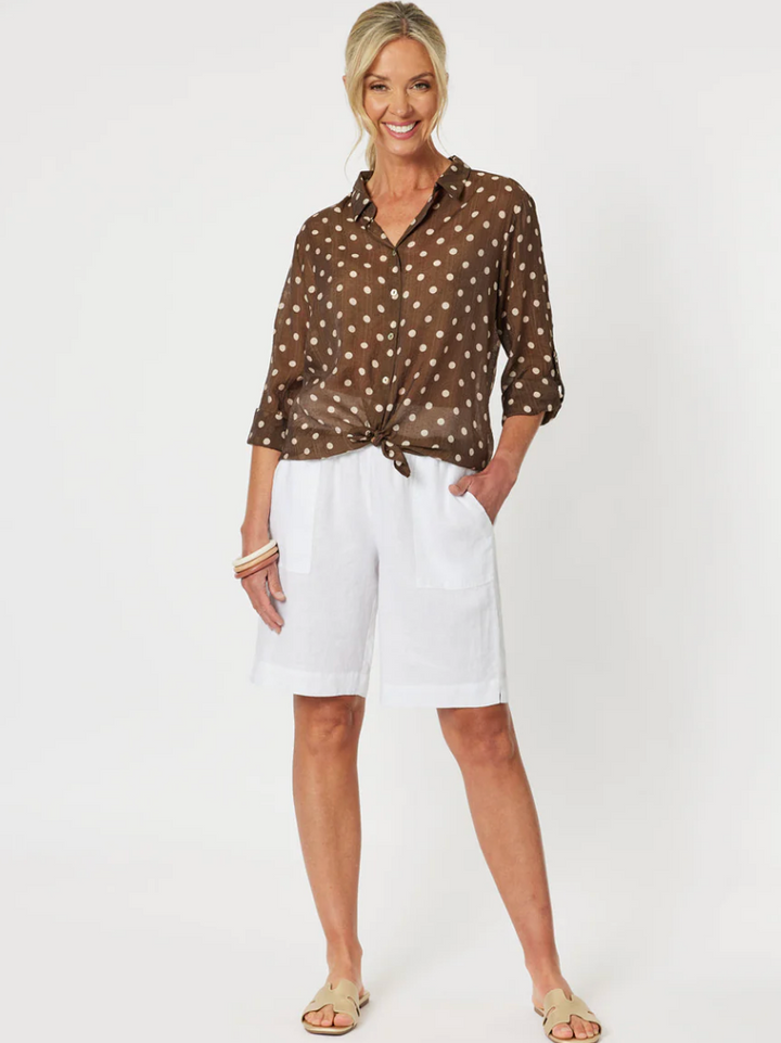 Jersey Waist Linen Shorts - White - GS8