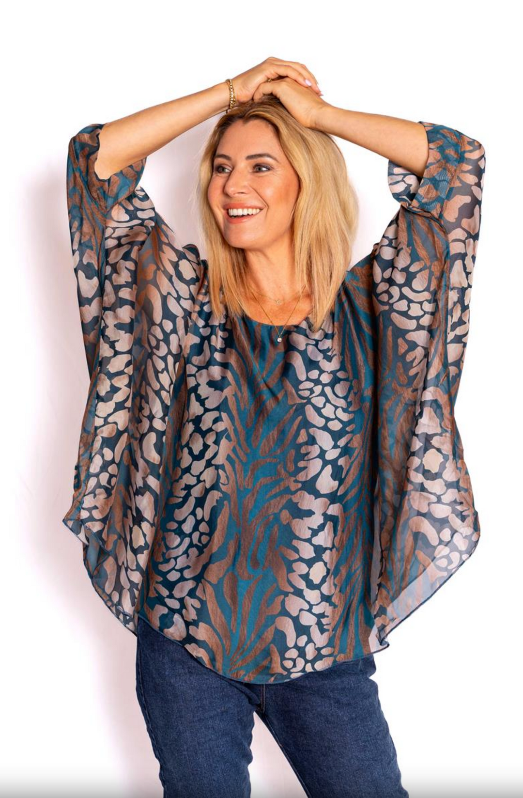 Sultana Silk Batwing Top - Animal print - TIC1