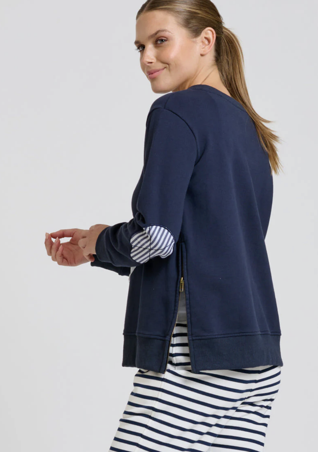 Zip Side Nautical Sweatshirt - Navy - EST5
