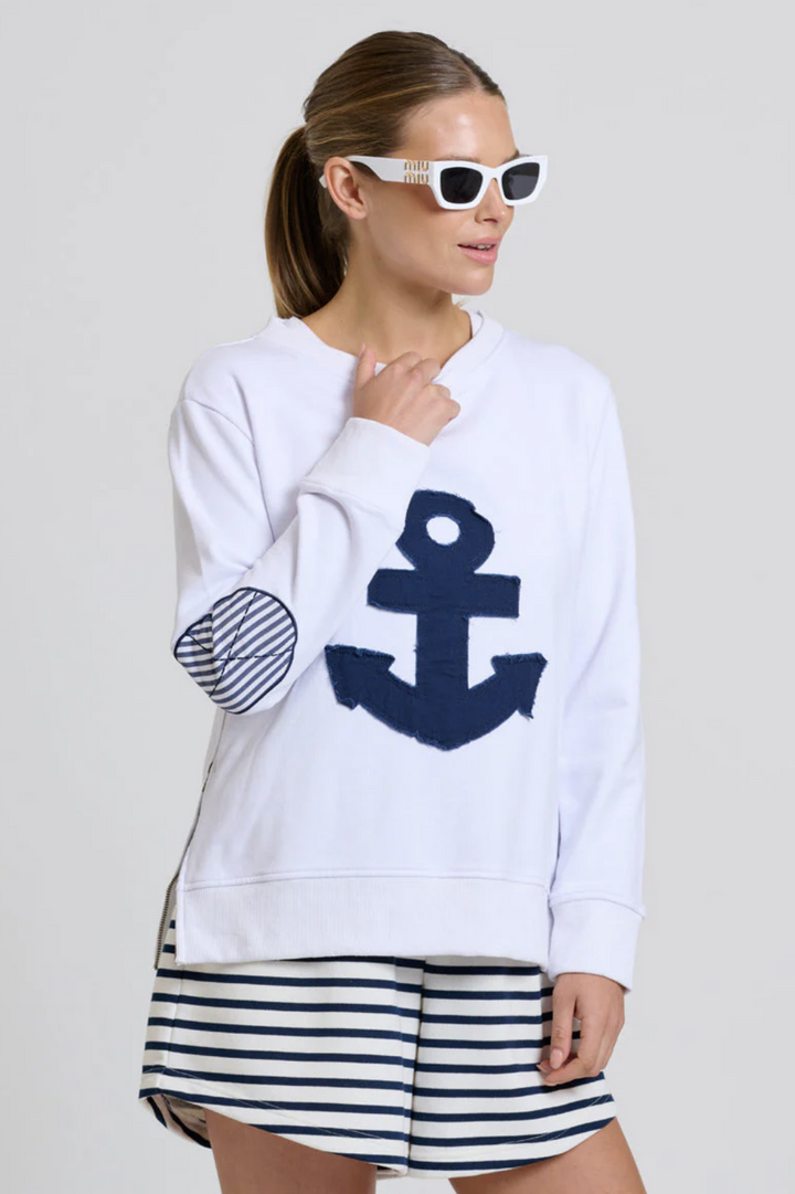 Zip Side Nautical Sweatshirt - White - EST5