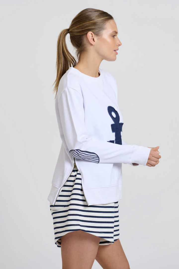 Zip Side Nautical Sweatshirt - White - EST5