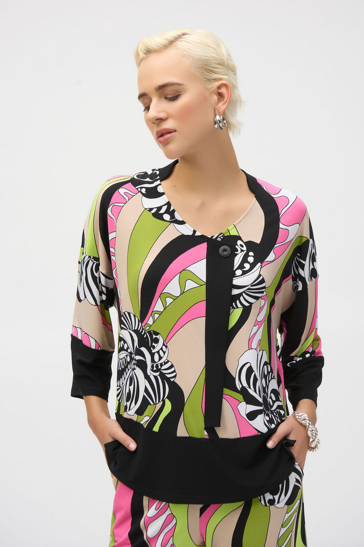 Silky Retro Print Tunic - Black/Multi - JR60